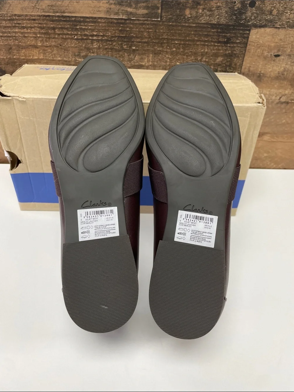 Clarks women Wine Slip-On Loafers with Textured Vamp